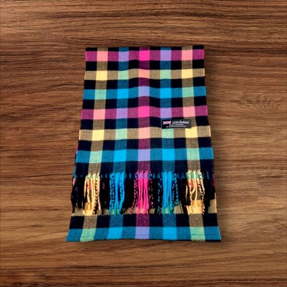 Multicolor Plaid 100% Genuine Cashmere Scarf NWT - Picture 4 of 4